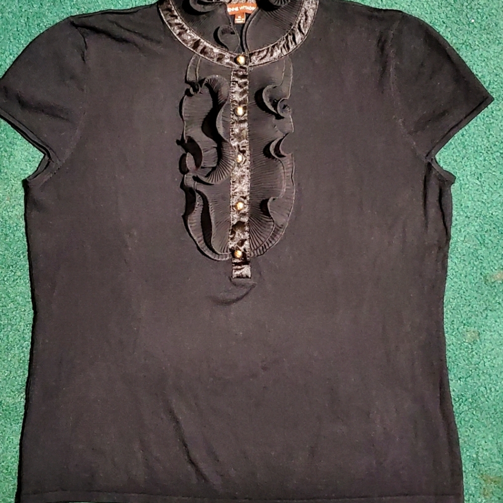 Adrienne Vittadini - Cap Sleeve Blouse with Ruffle - runs small